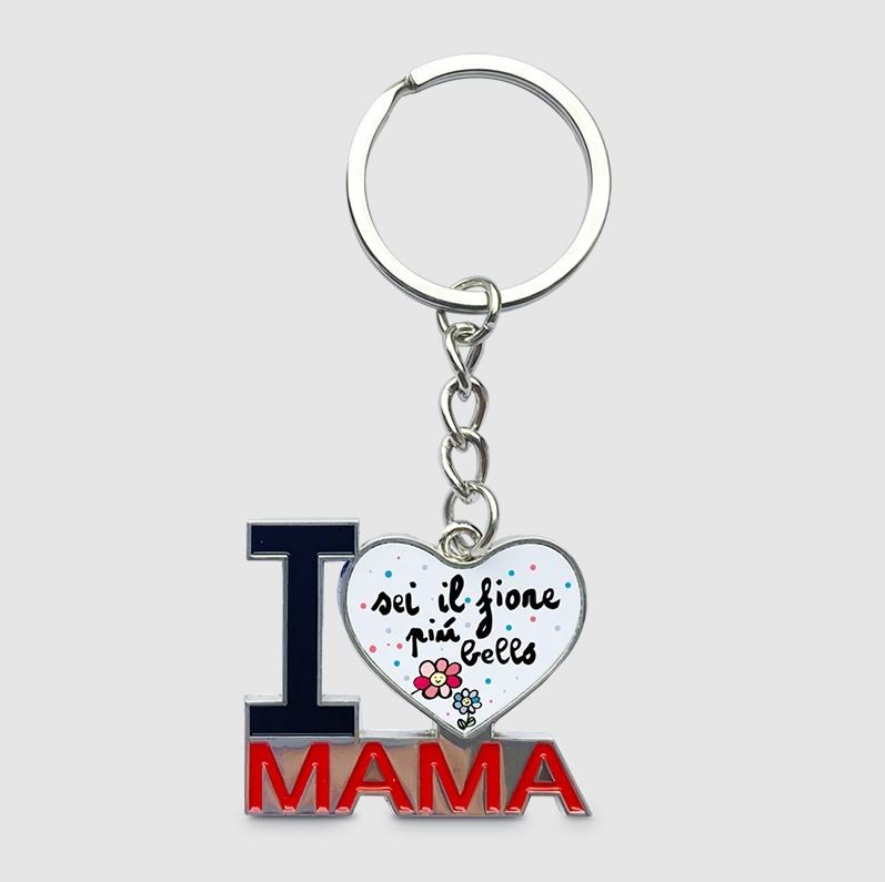 Portachiavi in metallo sagomato I LOVE MAMA e I LOVE PAPÁ per Sublimazione