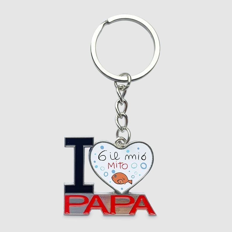 Portachiavi in metallo sagomato I LOVE MAMA e I LOVE PAPÁ per Sublimazione