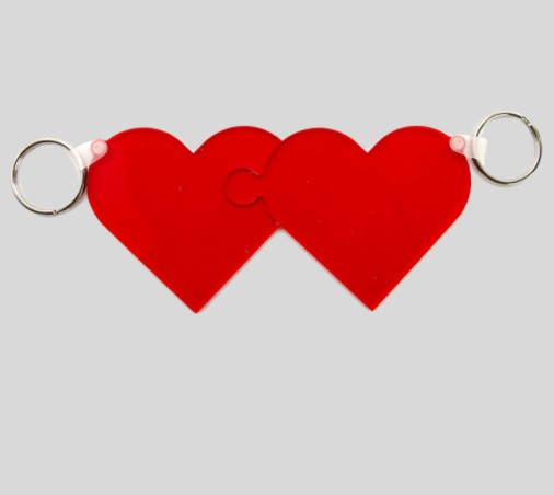 Portachiavi In Plexiglass Red Doppio Cuore 15X7,5 Cm Per La Sublimazione